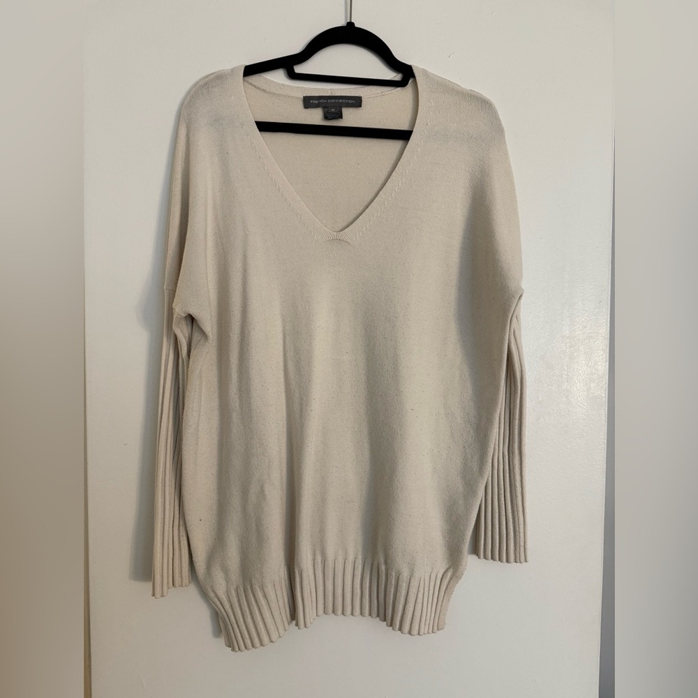 French Connection Cream V-Neck Sweater